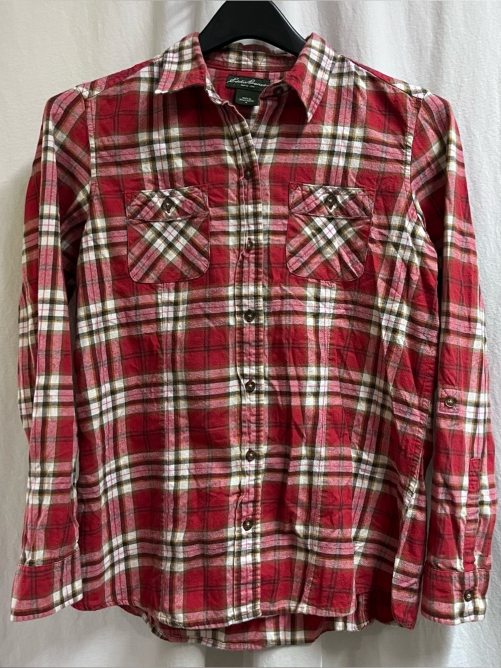 Eddie Bauer Women’s Flannel Shirt Medium Plaid Long Sleeve Outdoor Pockets